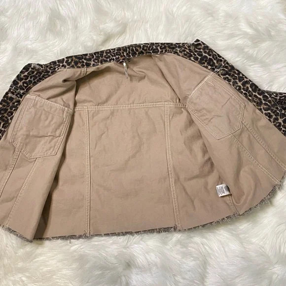 #283 Free People Cheetah Print Denim Jacket size XS - Picture 11 of 13